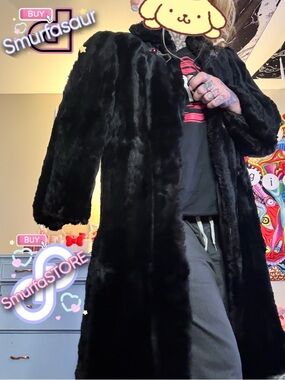 Black Vintage fur rich sexy vampire festival burningman wasteland luxurious coat